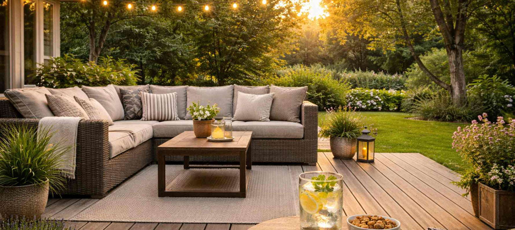 Terrasse de jardin en soirée d'été protégée des moustiques - guide anti moustique naturel SPARIL