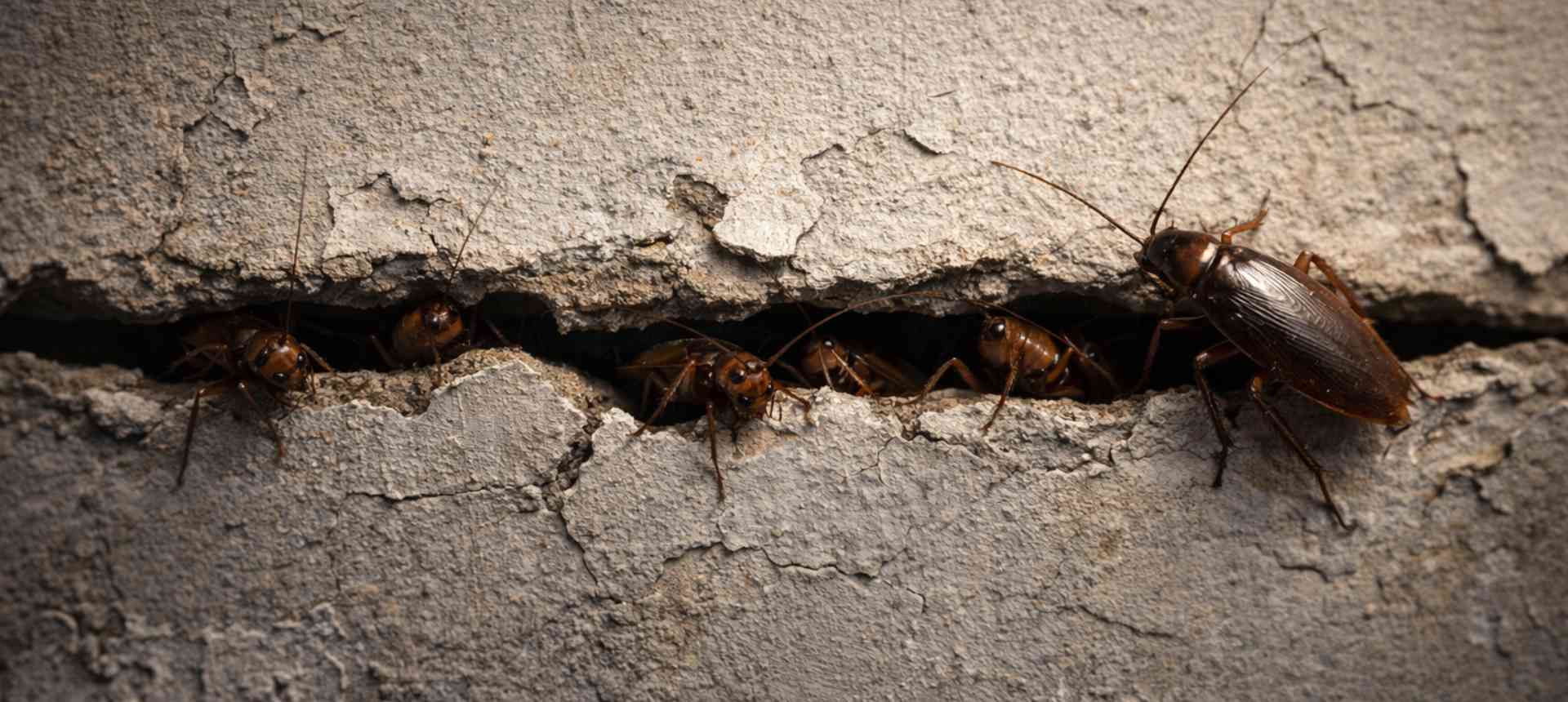 Cafards sortant d'une fissure dans un mur - comment trouver et éliminer un nid de cafards SPARIL