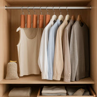 Plaquettes bois de cedre anti mites suspendues dans penderie avec vetements SPARIL