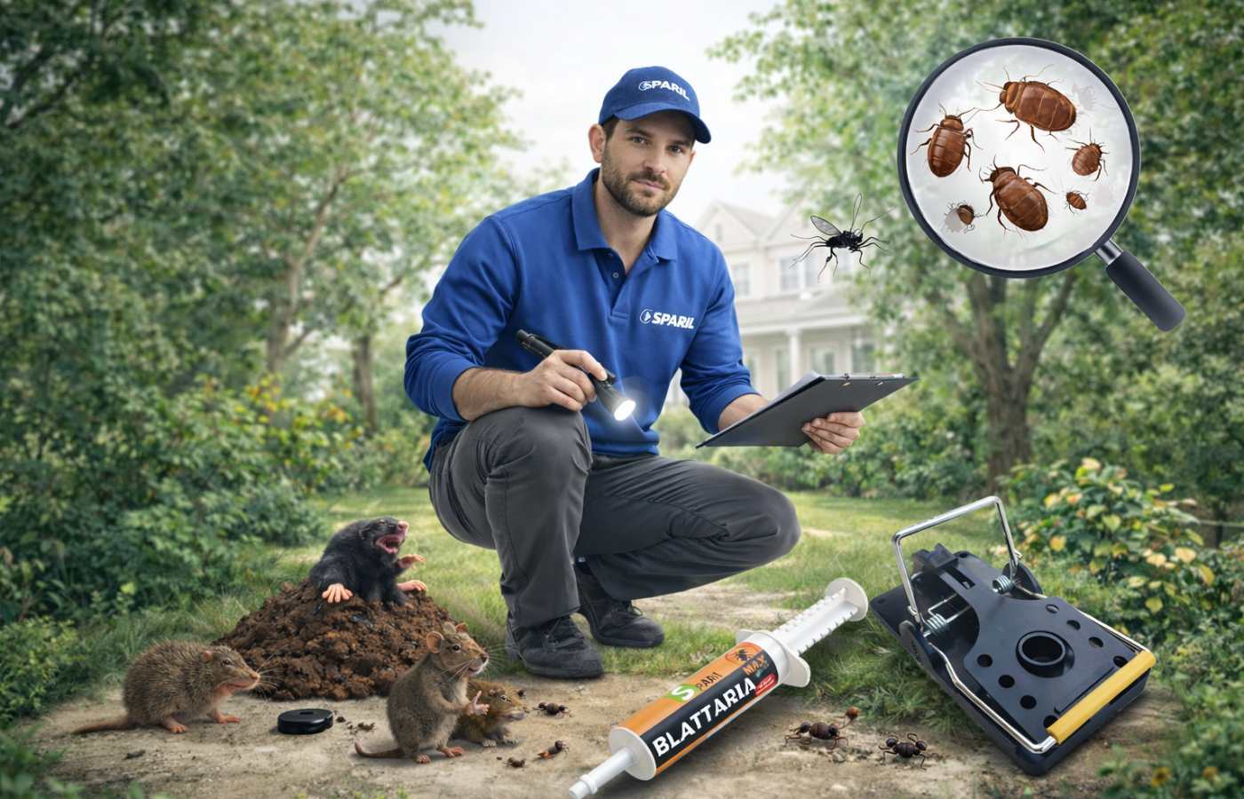 Expert SPARIL en intervention contre les nuisibles avec gel Blattaria et pièges