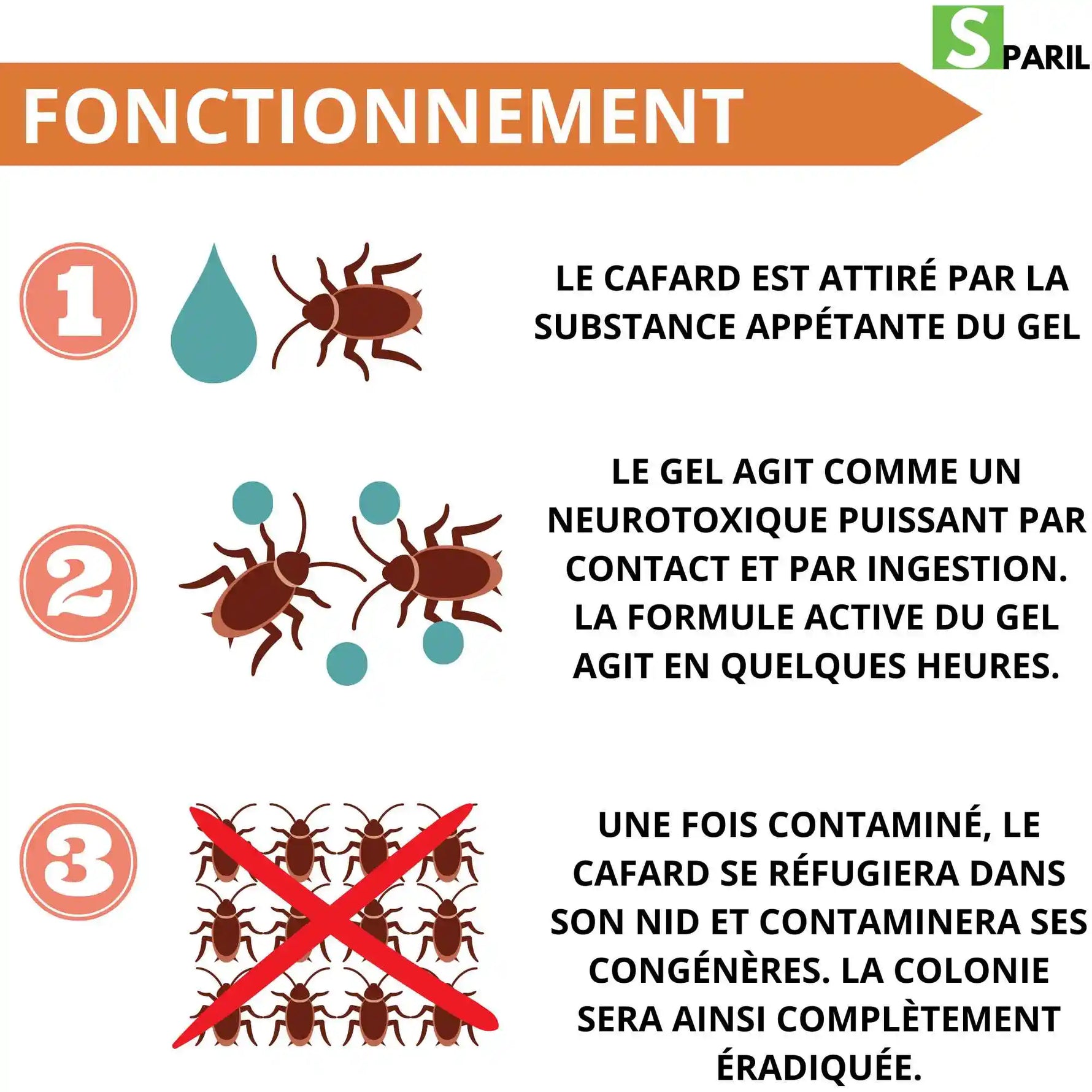 Goutte de gel anti cafard SPARIL – appât attractif pour blattes germanique et orientale