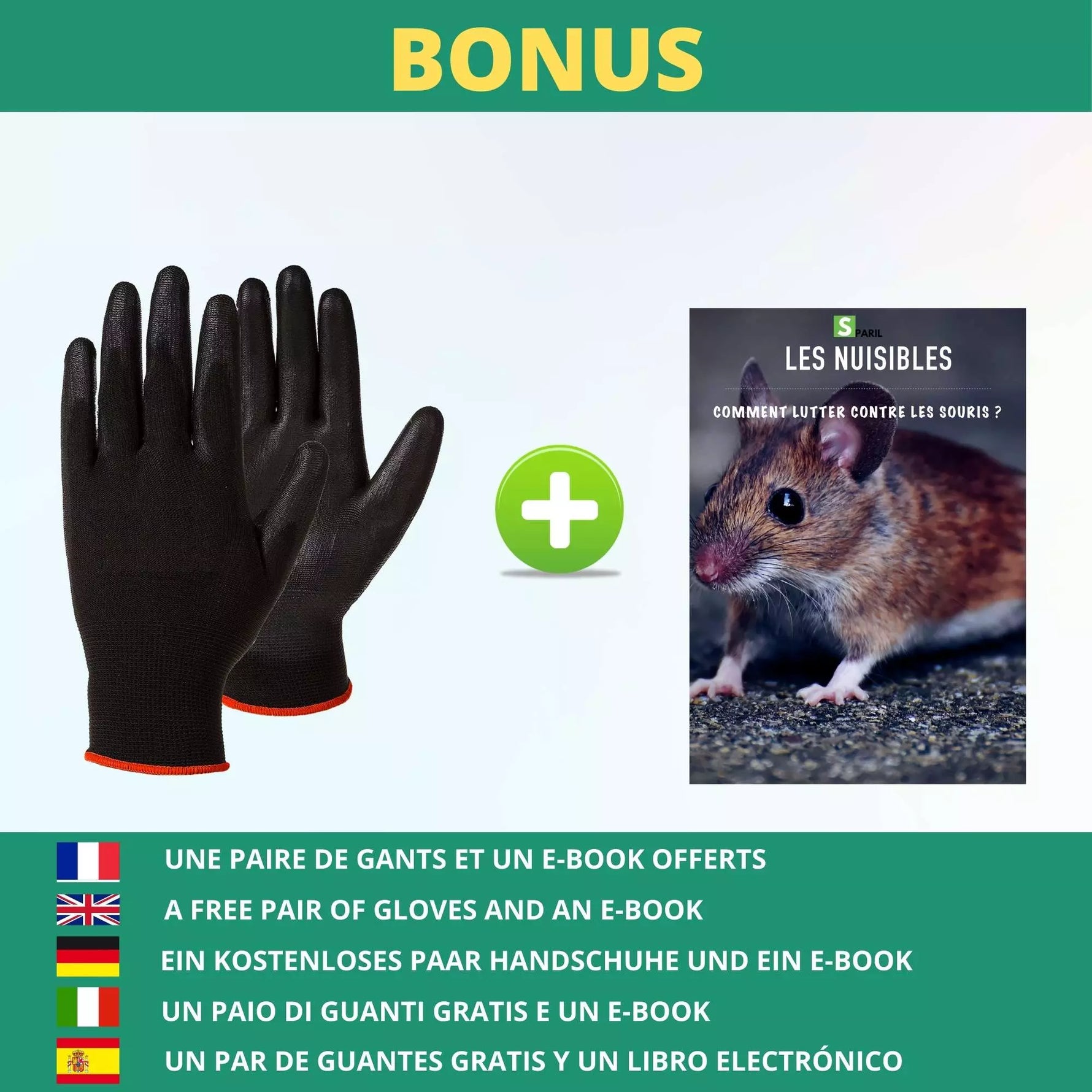 Bonus piège à rat sécurisé SPARIL : gants et ebook