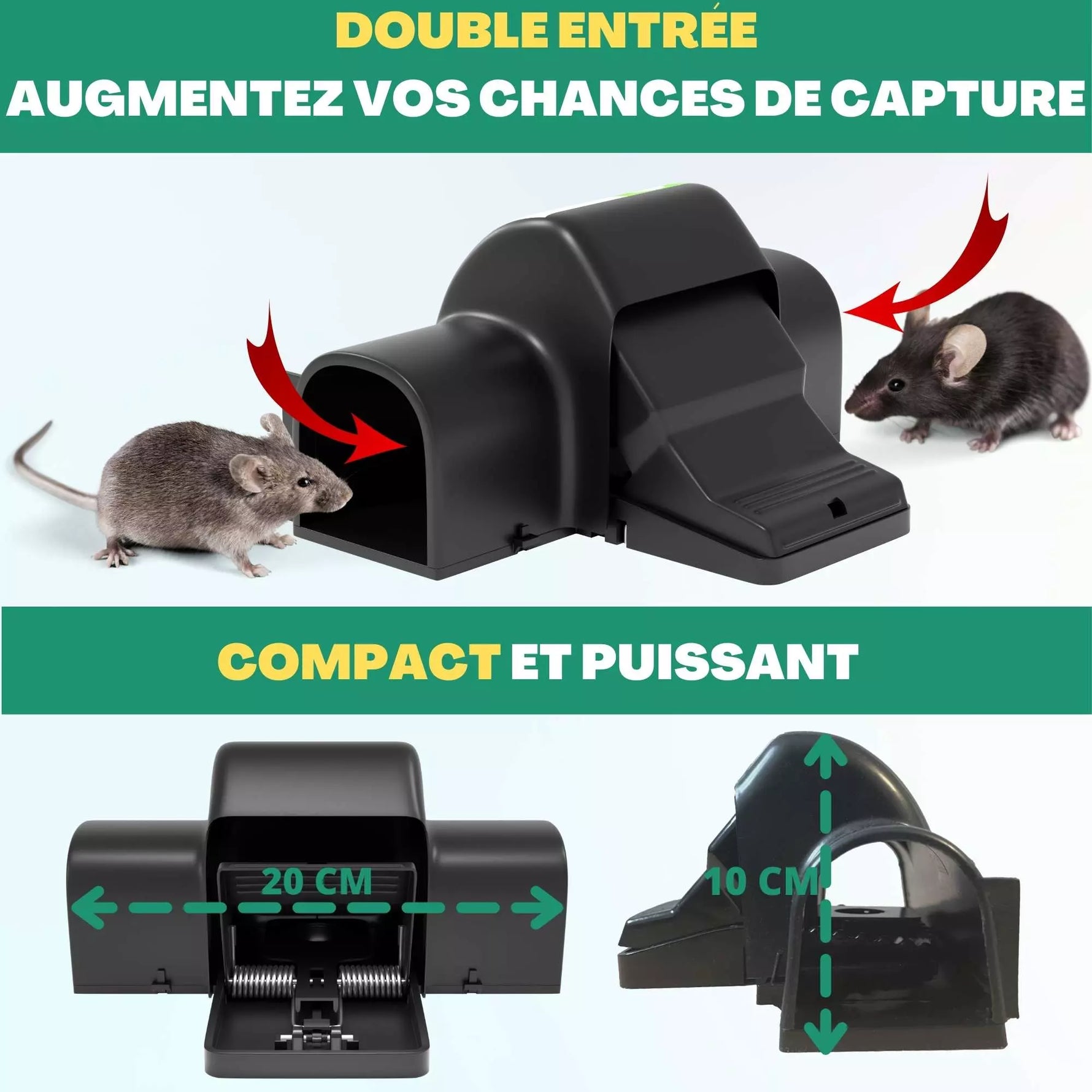 Piège à rat sécurisé double entrée SPARIL dimensions 20 x 10 cm
