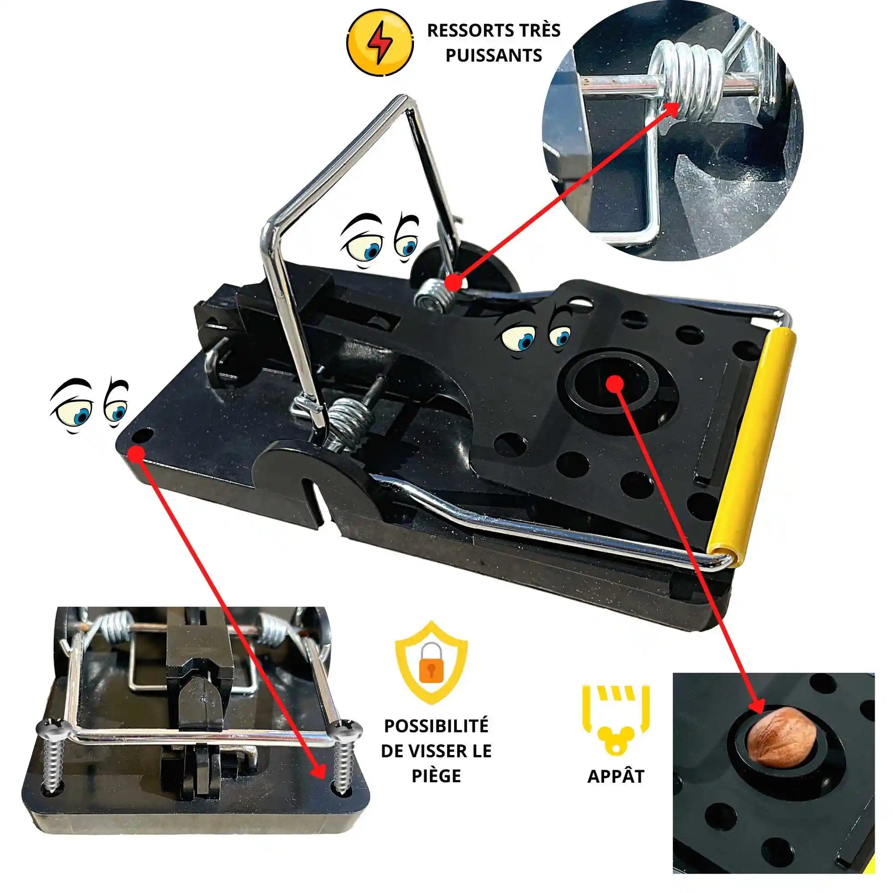 Piège à souris SPARIL : ressorts puissants, réceptacle appât, possibilité de visser
