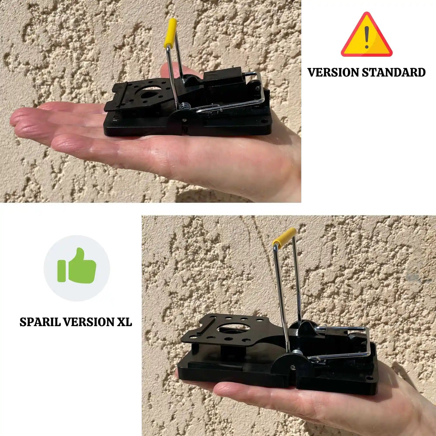 Comparatif piège à souris : version standard vs SPARIL XL plus grande