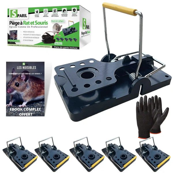 Lot 6 pièges à souris puissants SPARIL avec gants et ebook