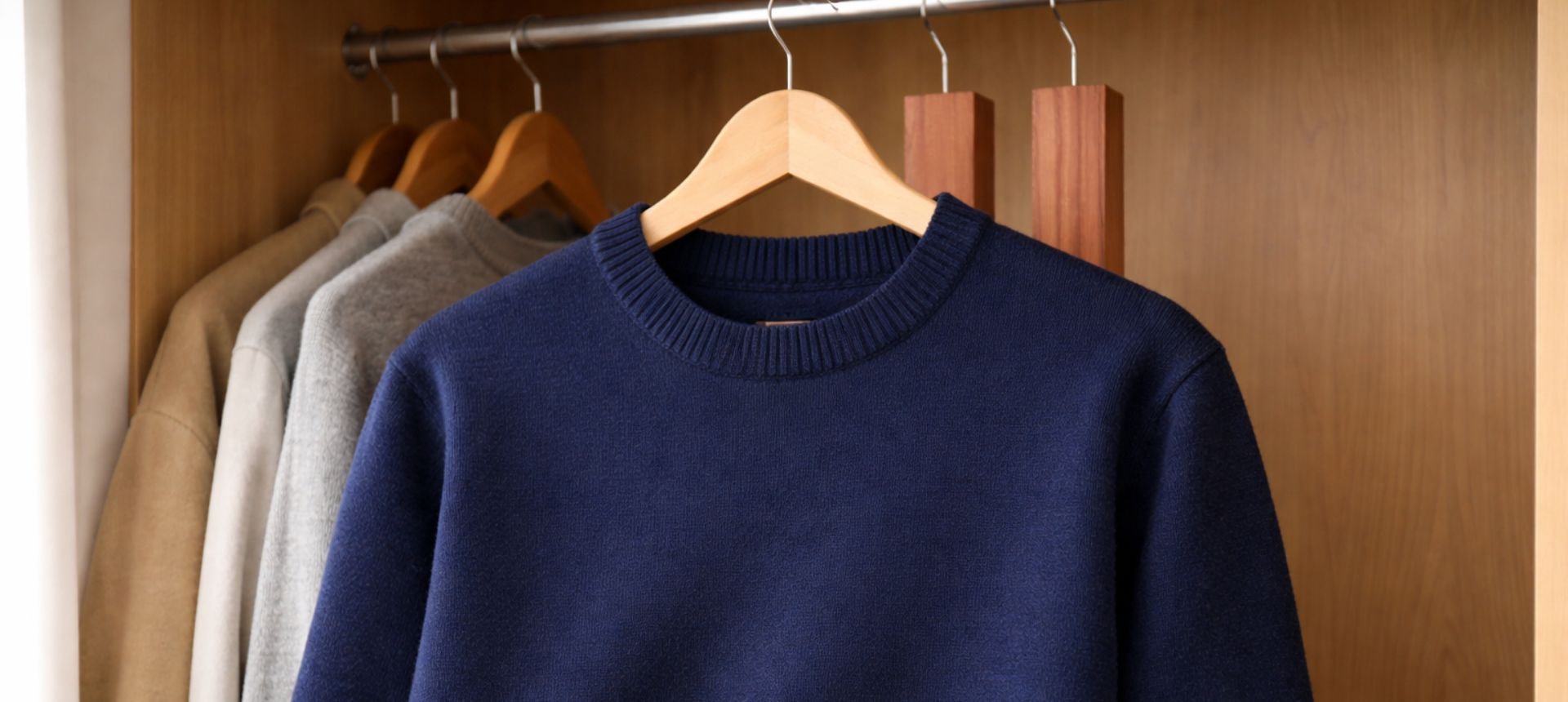 Pull en laine intact protégé par des plaques de bois de cèdre SPARIL dans une penderie