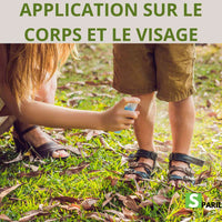 Spray anti-moustiques SPARIL application sur le corps et le visage
