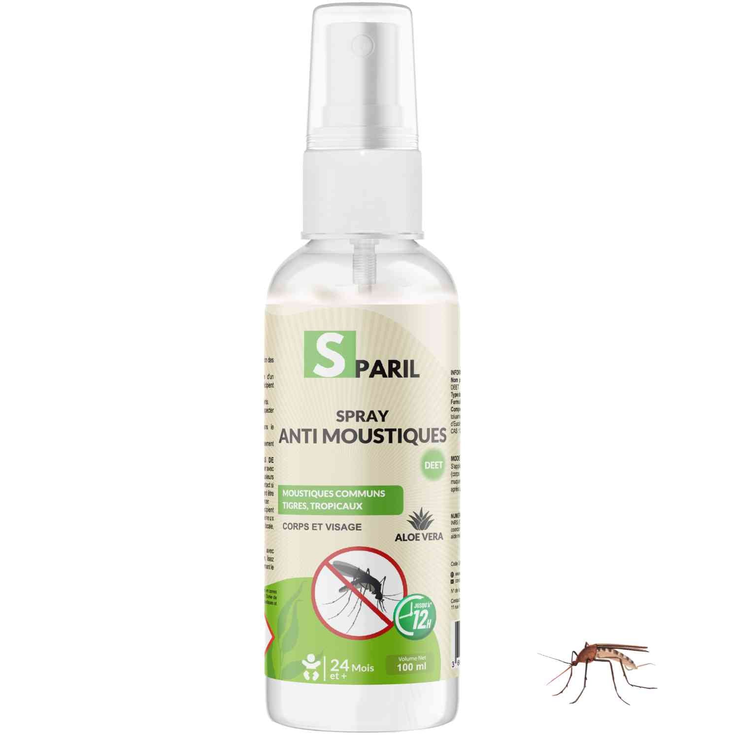 Spray anti-moustiques DEET SPARIL 100ml avec aloe vera

