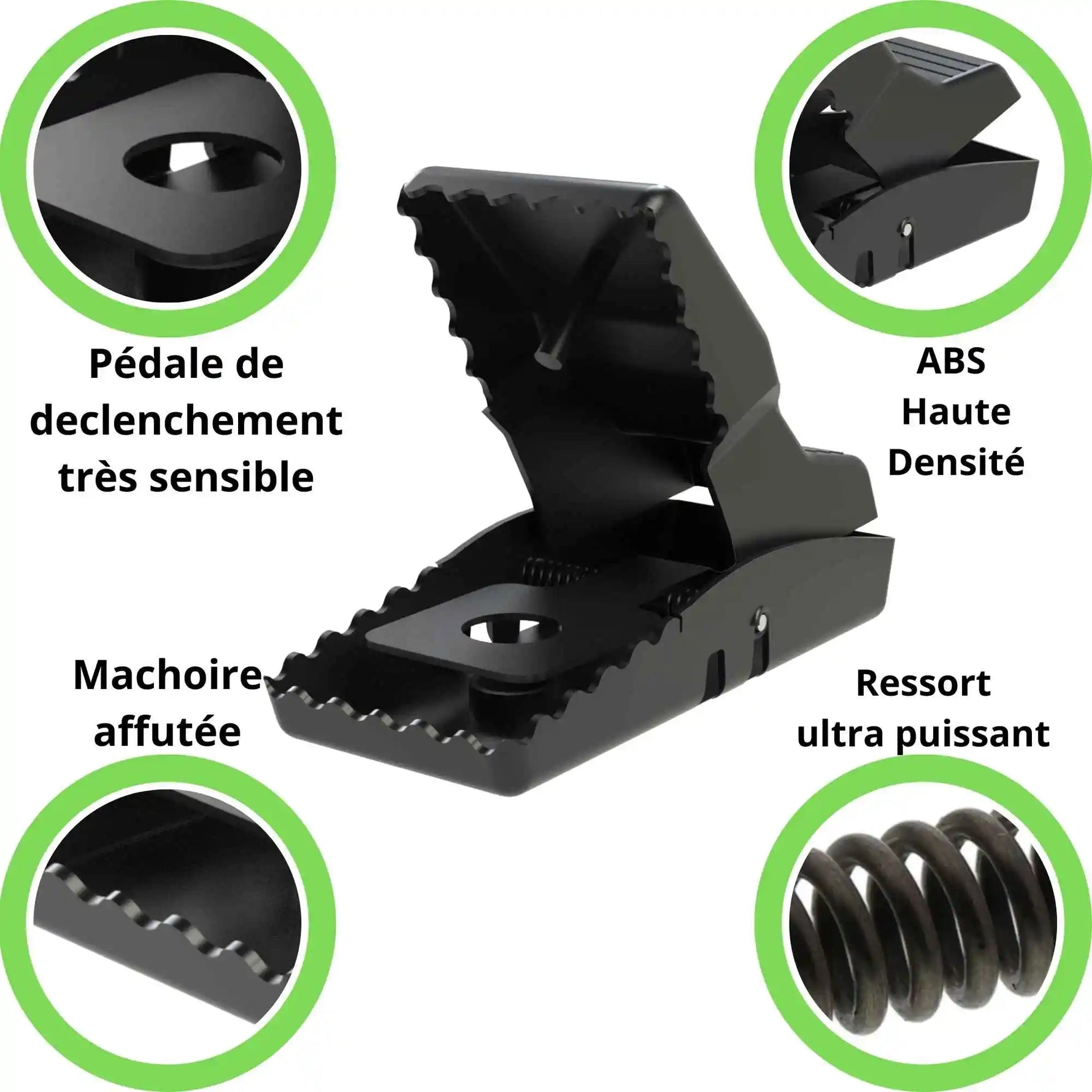 Tapette à rat SPARIL : pédale sensible, ABS haute densité, mâchoire affûtée, ressort puissant