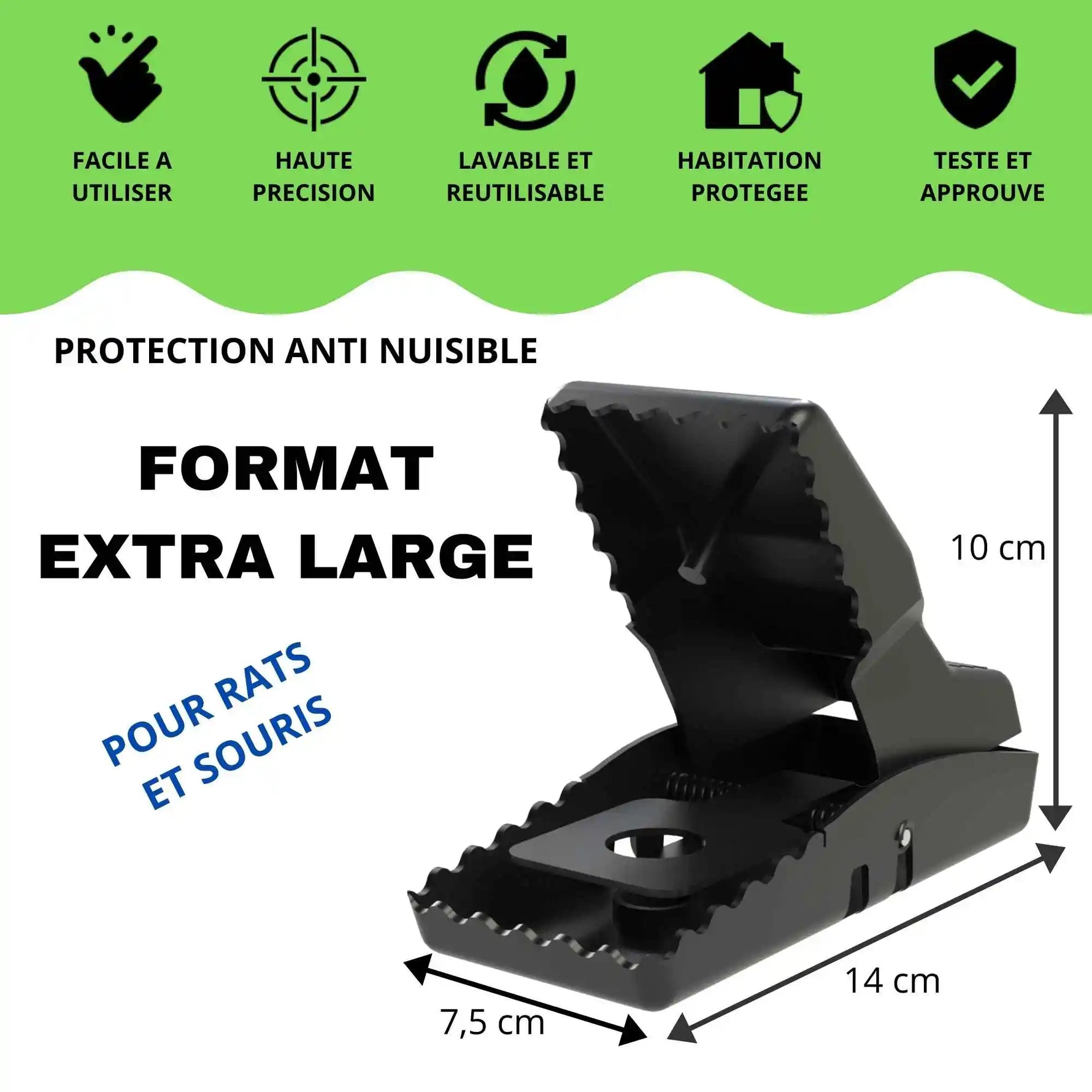 Tapette à rat SPARIL dimensions 14 x 7,5 x 10 cm format extra large