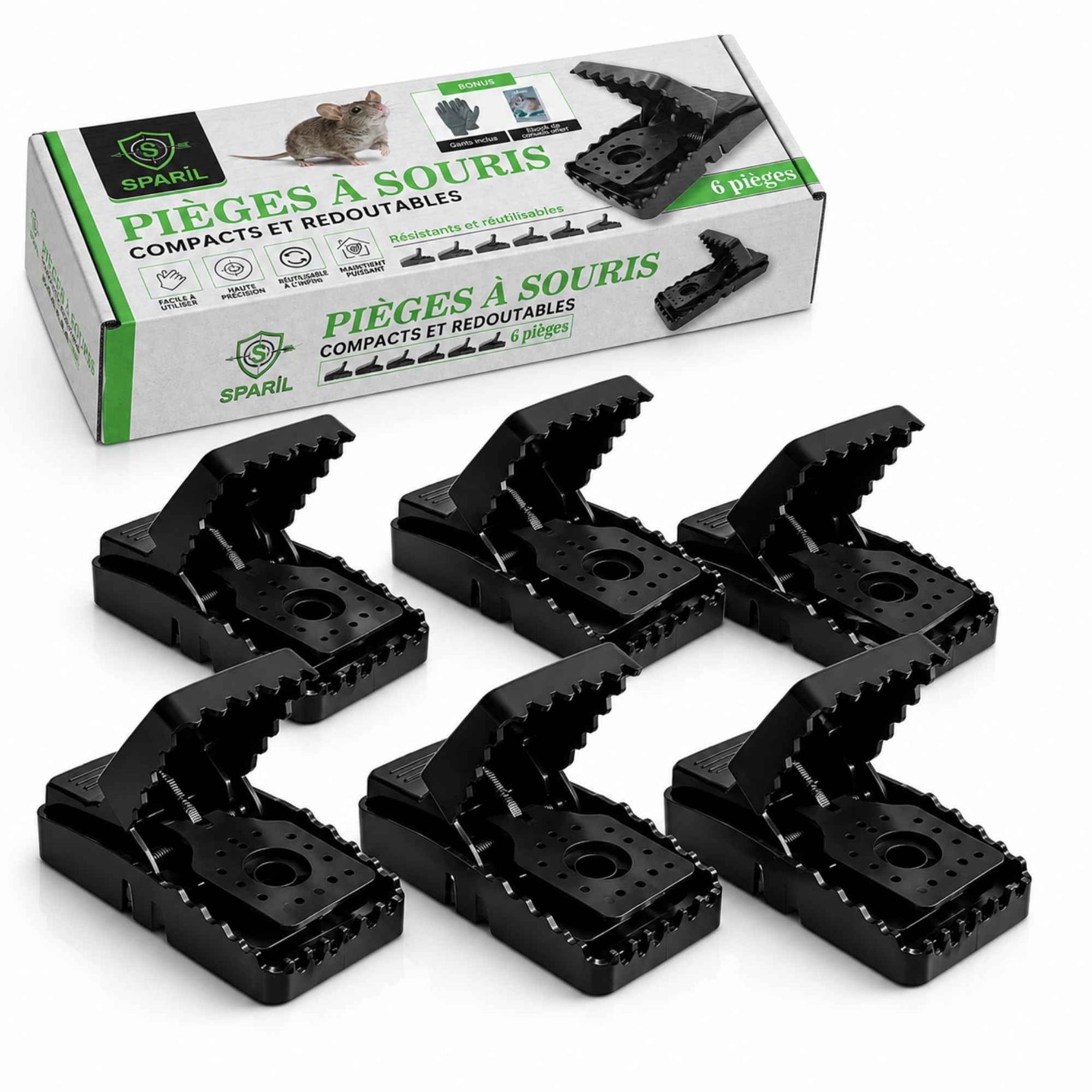Lot de 6 tapettes à souris SPARIL compactes et réutilisables avec packaging